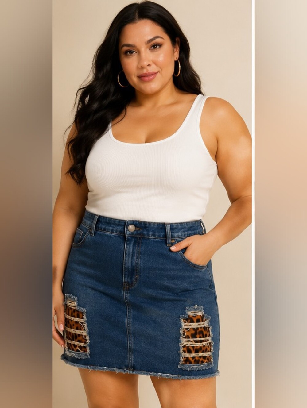 🫑Crazy Train Distressed Leopard Denim Skirt – Size 3X